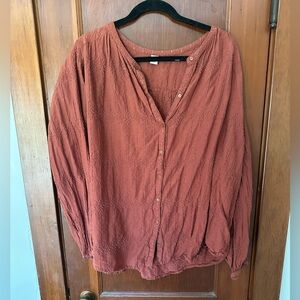 Old Navy Terracotta embroidered Button-Up Blouse